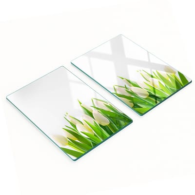 Decoratieve glazen snijplanken voor in de keuken, witte tulpen, 2x40x52 cm