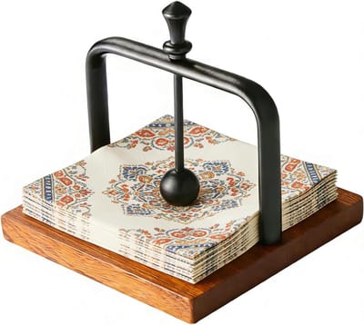 Houten servettenhouder - Stijlvolle houder - Keuken organiseren - Met handvat - 14x14x14 cm - Zwart