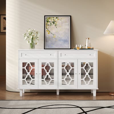 BLACKCOLORS Sideboard met vier spiegeldeuren, ladekast met lades, verstelbare legplanken en kristallen handgrepen