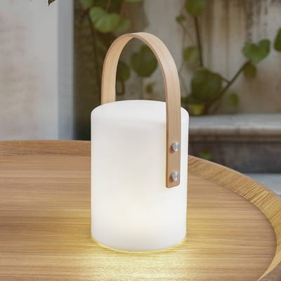 Lindby - Terraslampen - 1licht - Kunststof, hout - H: 35.5 cm - wit, bruin - Inclusief lichtbron