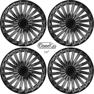 GoodGo Wieldoppen JOY-BK 14 inch glanzend zwart. Set a 4 stuks (CONTROLEER UW BANDENMAAT en lees a.u.b. de onderstaande, uitgebreide tekst!)