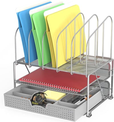 Bureau Organizer - Bestandenrek Brievenbakje - Documenten Opbergen - 7 Compartimenten - 26x33x34 cm - Zilver