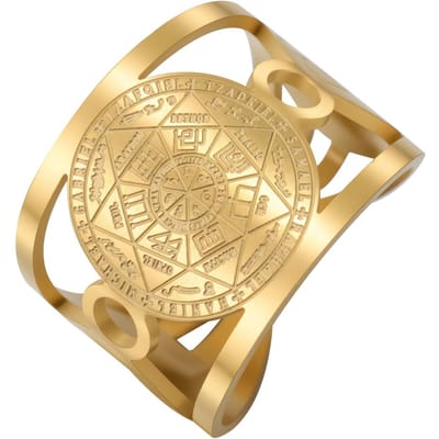 Likgreat La Bague des Sept Archanges Talisman de l'Archange Bonne Fortune Bénédiction Guérison Spirituelle Cadeau Bijoux en Acier Inoxydable resizable beige
