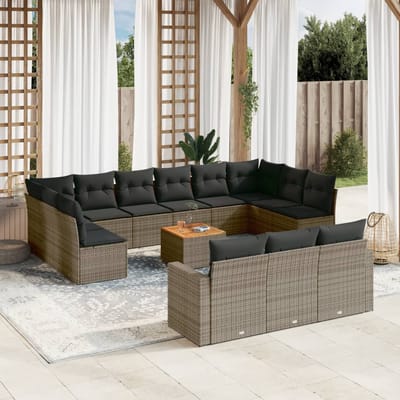 vidaXL - 14-delige - Loungeset - met - kussens - poly - rattan - grijs