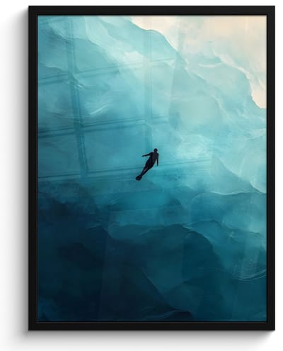 Poster in lijst - Fotolijst 50x70 cm - Posters - Zee - Silhouet - Abstract - Blauw - Posterlijst zwart - Decoratie - Wanddecoratie woonkamer - Muurdecoratie slaapkamer