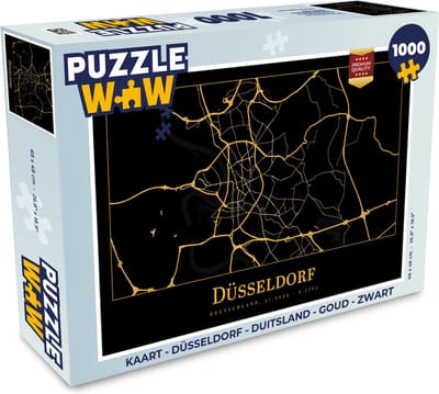 Puzzel Kaart - Düsseldorf - Duitsland - Goud - Zwart - Legpuzzel - Puzzel 1000 stukjes volwassenen