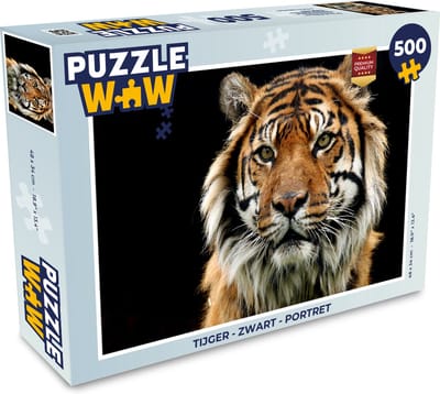 Puzzel Tijger - Zwart - Portret - Legpuzzel - Puzzel 500 stukjes
