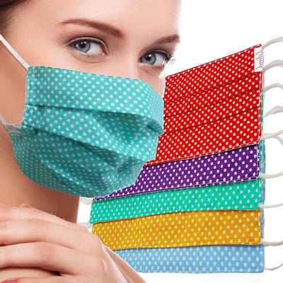 Gezichtsmaskers - Herbruikbare mondkapjes - Bescherming tegen stof - Handgemaakt van katoen - 5 stuks - Zwart met stippen
