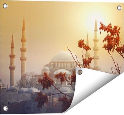 Gards Tuinposter Suleymaniye Moskee in Istanbul - 50x40 cm - Tuindoek - Tuindecoratie - Wanddecoratie buiten - Tuinschilderij