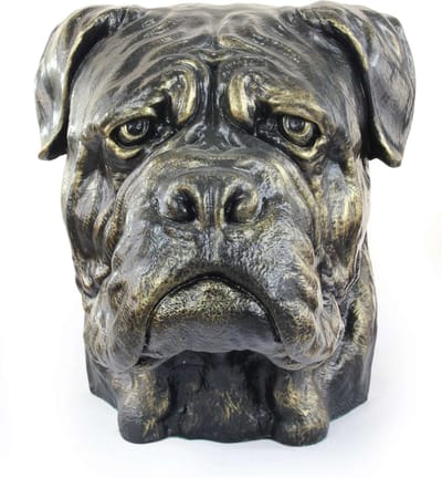 Bullmastiff urn hond en tuinbeeld voor hondenas, grote hondenkop