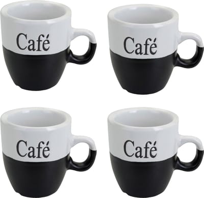 Koffiemok - set 4x stuks - zwart - keramiek - 150 ml
