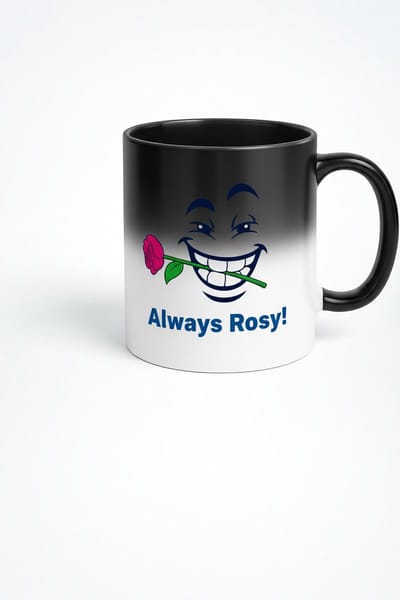 Magische Mok 'Always Rosy!' - Lachend Gezicht met Roos - Hittegevoelige Verrassing