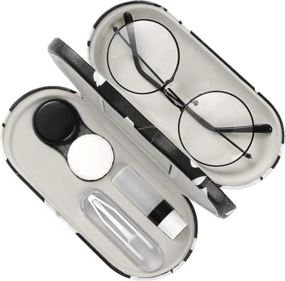 Draagbare reistas voor zonnebril en contactlenzen, met spiegel - lichtgewicht en dubbel laagse opbergetui voor reizen - unisex - zwart