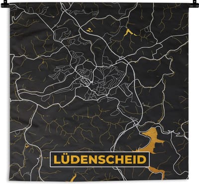 Wandkleed - Wanddoek - Stadskaart – Kaart – Lüdenscheid – Gold – Duitsland – Plattegrond - 180x180 cm - Wandtapijt