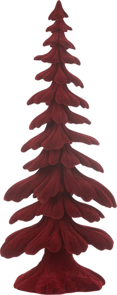 J-Line decoratie Denneboom - velours - polyresin - rood - small