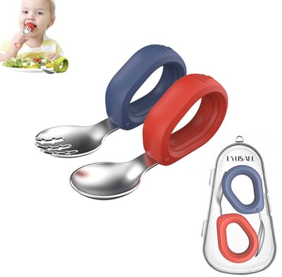 EYUSALL RVS Kinderbestek - Set - Vork & Lepel - 2 Stuks - Voedselveilig - BPA-vrij - Stofvrije Opbergdoos