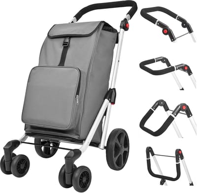 Boodschappentrolley - Winkelwagen - Boodschappen vervoeren - Geïsoleerde koeltas - 45L capaciteit - Grijs