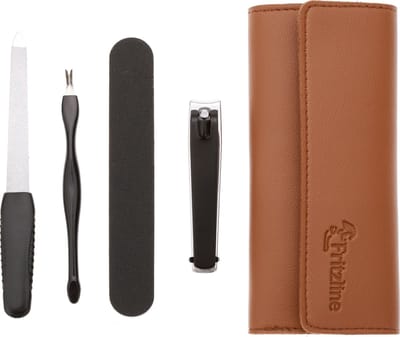 Fritzline Manicure Set 4-Delig - Nagelverzorgingsset met Nagelknipper - Nagelvijl - Nagelbuffer - Nagelriemduwer - Compact Etui