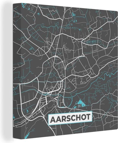 Canvas Schilderij België – Aarschot – Stadskaart – Kaart – Blauw – Plattegrond - 20x20 cm - Wanddecoratie