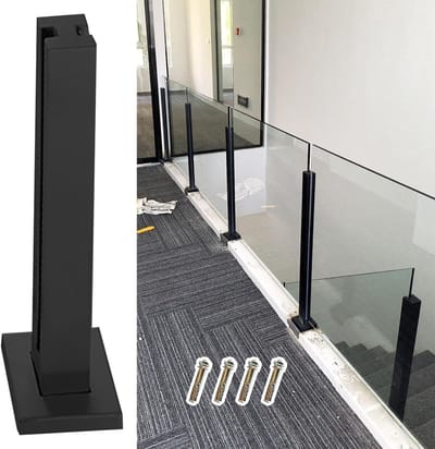 Glazen Relingpaal - Veiligheidsglas Paal - Balkon Afscheiding - Roestvrij Staal - Middenpaal - Zwart