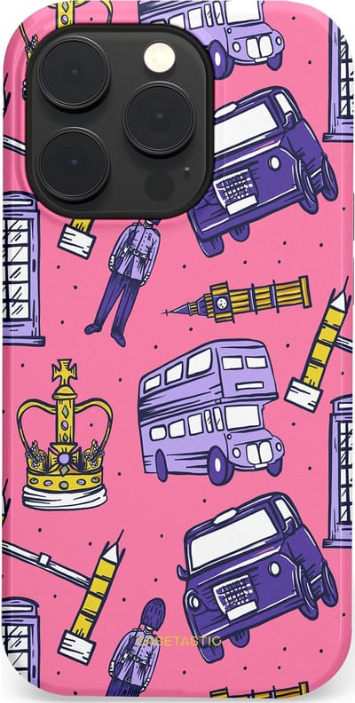 Casetastic Hoesje Geschikt voor Apple iPhone 14 Pro Magsafe - Stijlvolle Beschermende Duo-layer Case - Brits London Roze Avontuur - Londen
