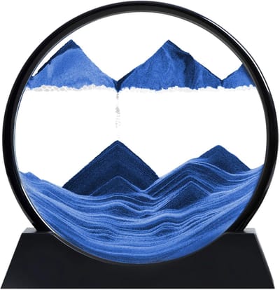 3D-diepzeezandlandschap, diameter 18 cm, draaibaar glas, gekleurd drijfzand, rustgevende afbeelding van stromend zand, voor woonkamer, blauw, beweegbare zandkunst