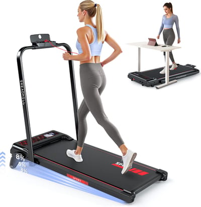 Loopband met 8% Helling - 1-12km/u Snelheidsbereik - Inklapbaar Loopband - 2-in-1 Walking Pad - met Afstandsbediening - Veiligheidssleutel - Tablet-/telefoonhouder.