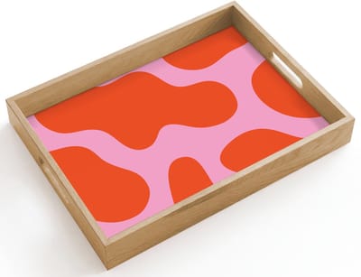 Dienblad hout 40x30 cm - Schootdienblad - Vlekken - Rood - Roze - Patroon - Minimalistisch - Borrelplank rechthoek - Plateau dienbladen