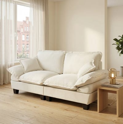 OKWISH Loveseat 194 x 82 x 90 cm - 2-Zits Modulbank Met Afneembare Armkussens - Voor Appartement - Chenille - Beige