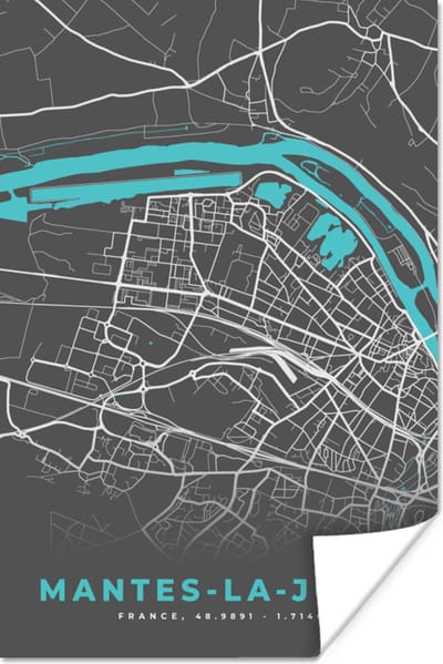 Poster Mantes-la-Jolie - Frankrijk - Stadskaart - Kaart - Plattegrond - 120x180 cm XXL