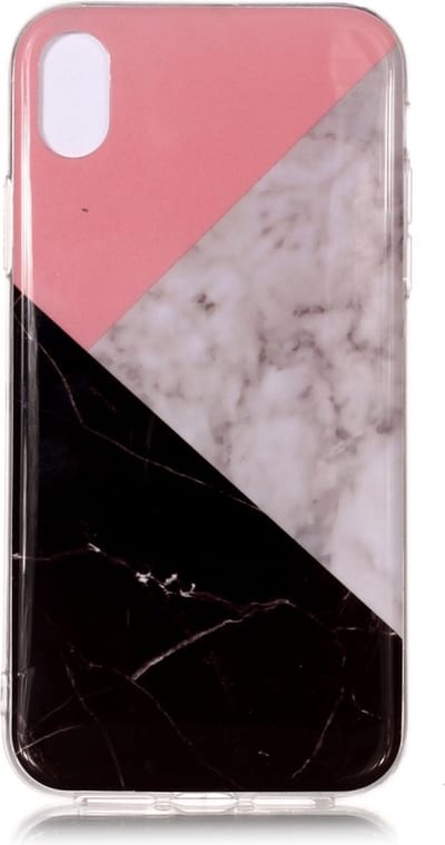 Peachy Marmer TPU Hoesje geschikt voor iPhone XR - Roze Zwart