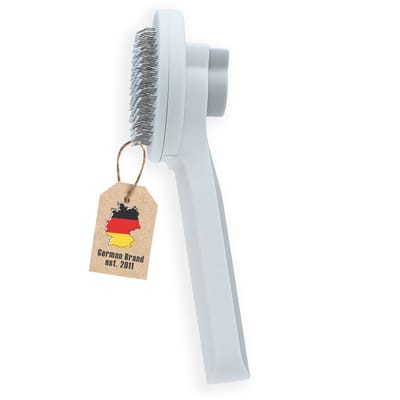 Intirilife Kattenborstel Hondenborstel in Grijs - Wit - 18.8 x 7.5 x 5 cm - Borstel voor huisdierenhaar met knop om haar te verwijderen zelfreinigend