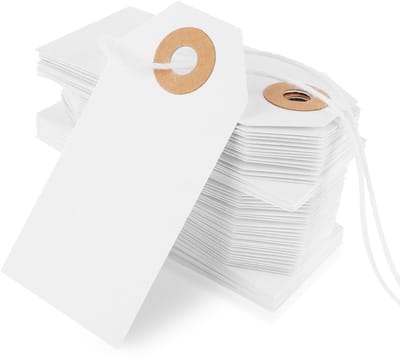 Dailygoods- Prijskaartjes 100 Stuks - Grote Tags 7 x 3,5 cm - Papier met Elastisch Koord - Versterkte Hole Tags - Voor Etikettering - Voor Geschenken - Etiketten