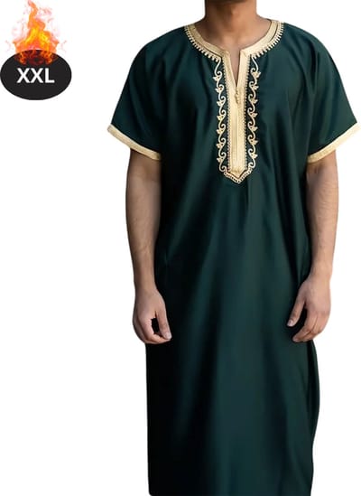 Nivard Islamitische Kleding - Djellaba Heren - Moslim Kleding - Arabisch Mannen Kaftan - Alhamdulillah - Groen XXL