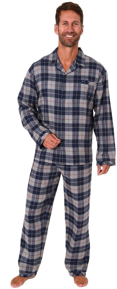 Heren flanellen pyjama's lange mouw tot en met knoop door - 291 101 15 537