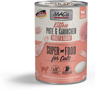 MAC's Kittenvoer Natvoer Blik 98,9% Kalkoen & Konijn 6 x 400g