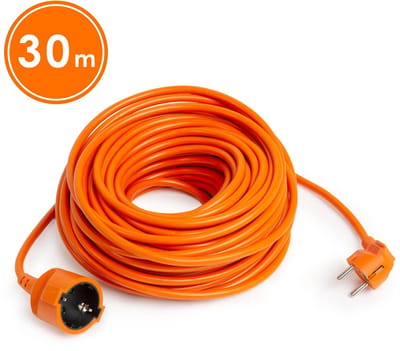 Verlengsnoer - 30 m - Oranje - Schuko CEE 7/4 Stopcontact - Stekker CEE 7/7 - H05VV-F 3×1,5 mm² - 10/16 A - 250 V AC - IP20 - PVC Mantel - Geschikt voor Huis, Kantoor & Tuin [20507OR]