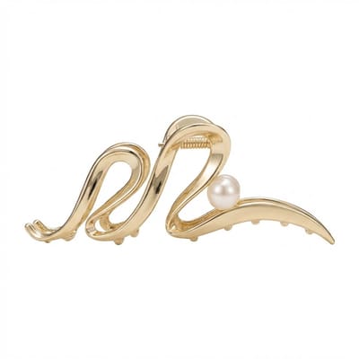 Goudkleurige haar clip voor dames – golvende metalen haar klem met parel detail – stevige grip – stijlvolle haar accessoire