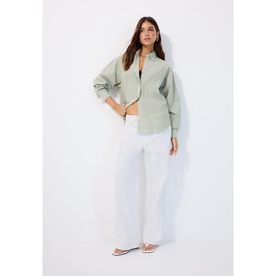 Stradivarius Verstelbare regular fit popeline blouse  Kaki XS