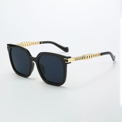 Nieuw in Vintage Zonnebrillen voor Dames Luxe Gouden Ketting Versierde Zwarte Vierkante Bril Donkere Glazen Bril Dames black