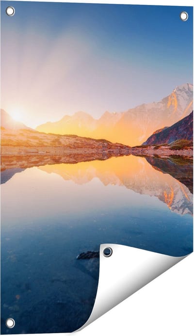 Gards Tuinposter Bergen Landschap met Zonsopgang - 40x60 cm - Tuindoek - Tuindecoratie - Wanddecoratie buiten - Tuinschilderij