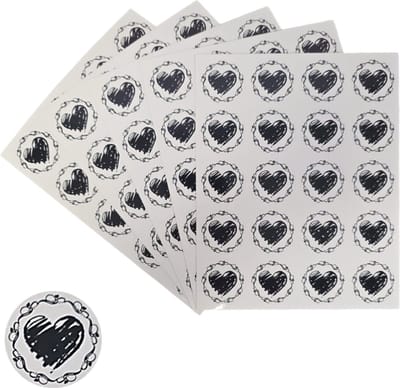 200x Transparante Stickers Op Vel - 32mm - Hart Krans Zwart - Serie 2 - Sluitsticker - Sluitzegel - Cadeau Sticker - Hartje Zwart - 200 Stuks
