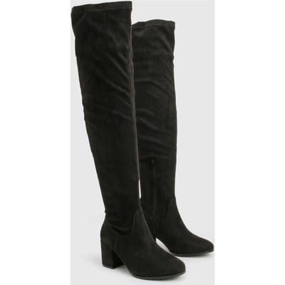 boohoo Dames Wijde Pasvorm Kunstsuede Blokhak Kniehoge Laarzen | Black | Maat: 3
