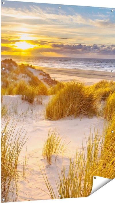Gards Tuinposter Strand en Duinen tijdens Zonsondergang - 100x150 cm - Tuindoek - Tuindecoratie - Wanddecoratie buiten - Tuinschilderij