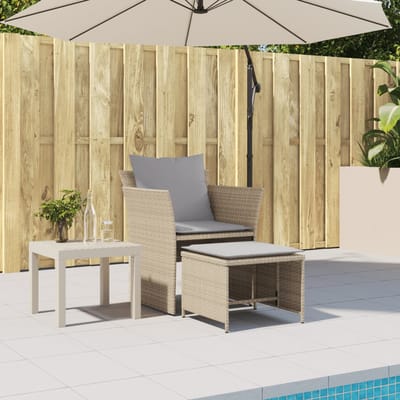 vidaXL - Tuinstoel - met - voetenbank - poly - rattan - beige