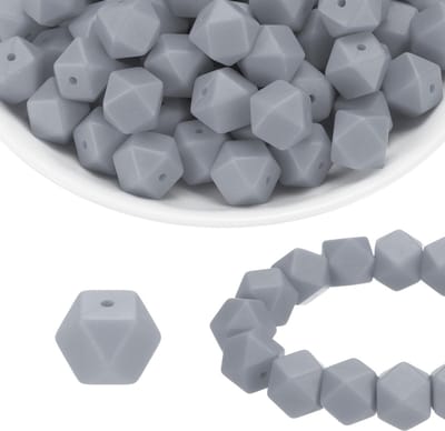 Siliconen kralen, 14 mm, focuskralen van rubber, groothandel, voor sleutelhangers, armbanden, halskettingen en knutselen, lichtgrijs