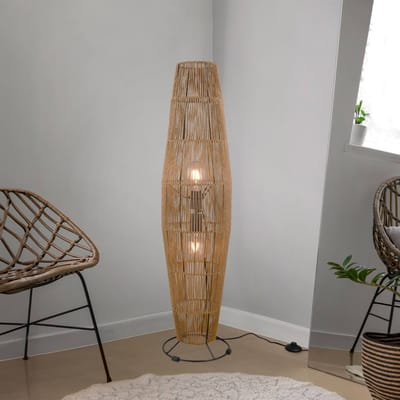REALITY MIKI - Vloerlamp - Bruin - excl. 2x E27 40W - Voetschakelaar - Naturel sisal