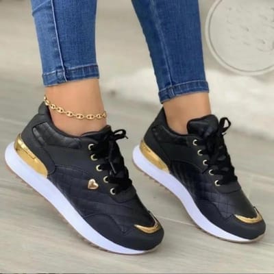 Baskets en maille pour femmes, chaussures plates à lacets patchwork pour femmes, chaussures légères pour femmes, classiques et polyvalentes, Zapatillas De Mujer 43 black