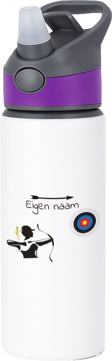 Hacebo® - Boogschieten met eigen naam - waterfles met rietje paars - Sport - Boogschieters - Cadeau - Verjaardag - Geschenk - Gepersonaliseerde Jongens en meisjes - water fles - 650ML