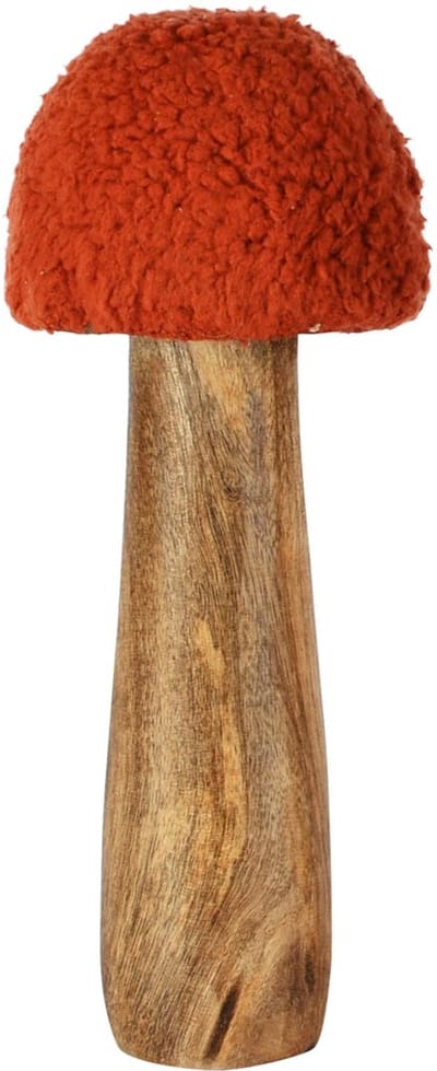 Dekoratief | Paddenstoel 'Teddy', oranje, hout/stof, 8x8x20cm | A258275